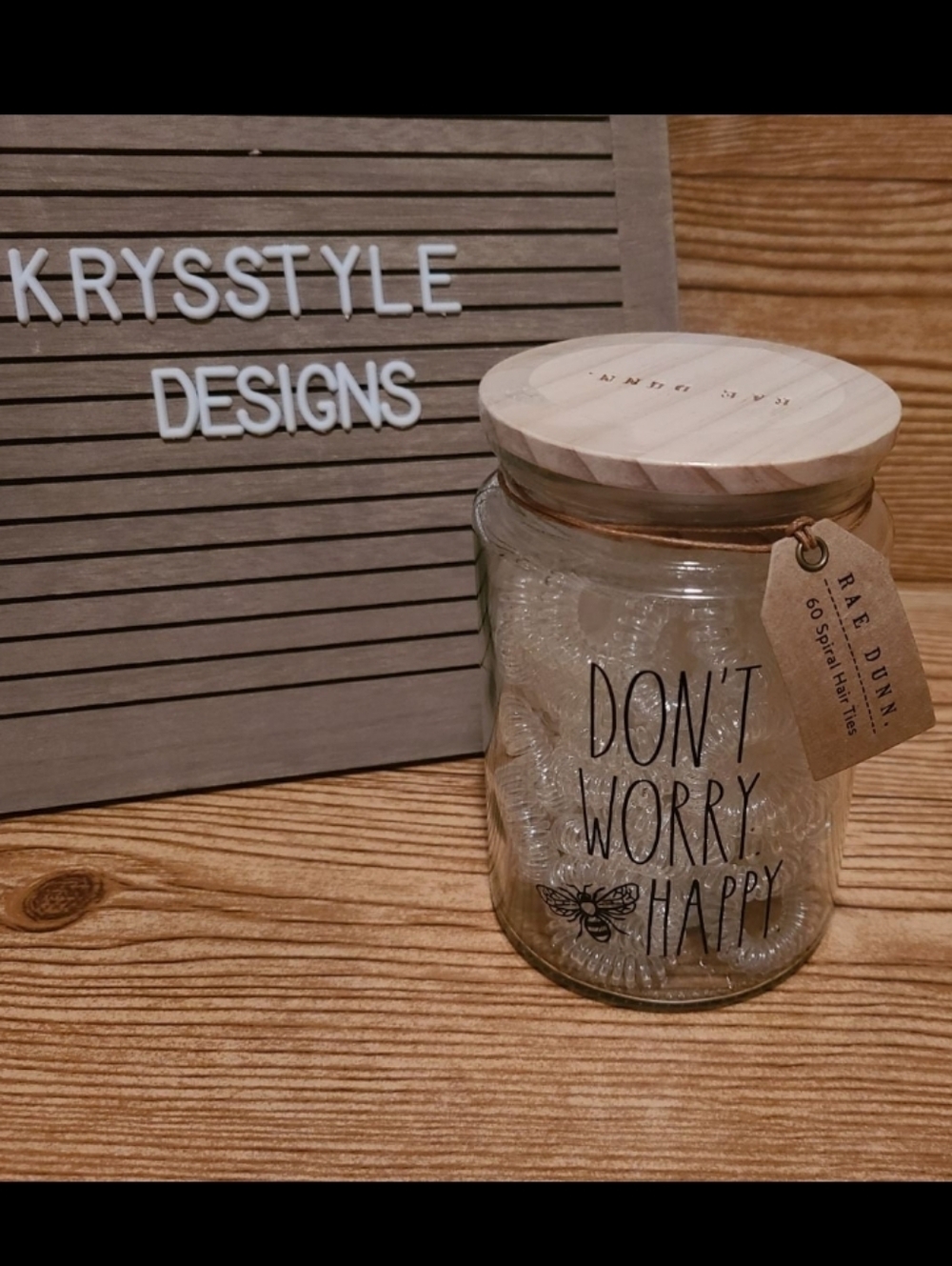 Rae Dunn Stash Glass Jar with Hair Ties